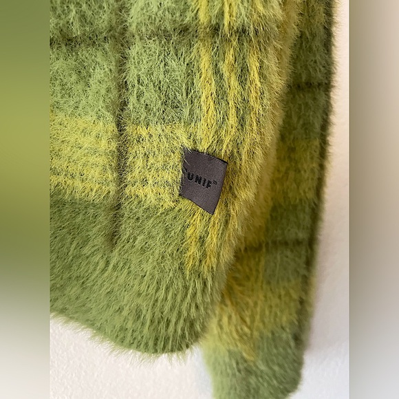UNIF Green Plaid Cardigan Sweater Women’s Size Small - Picture 6 of 9